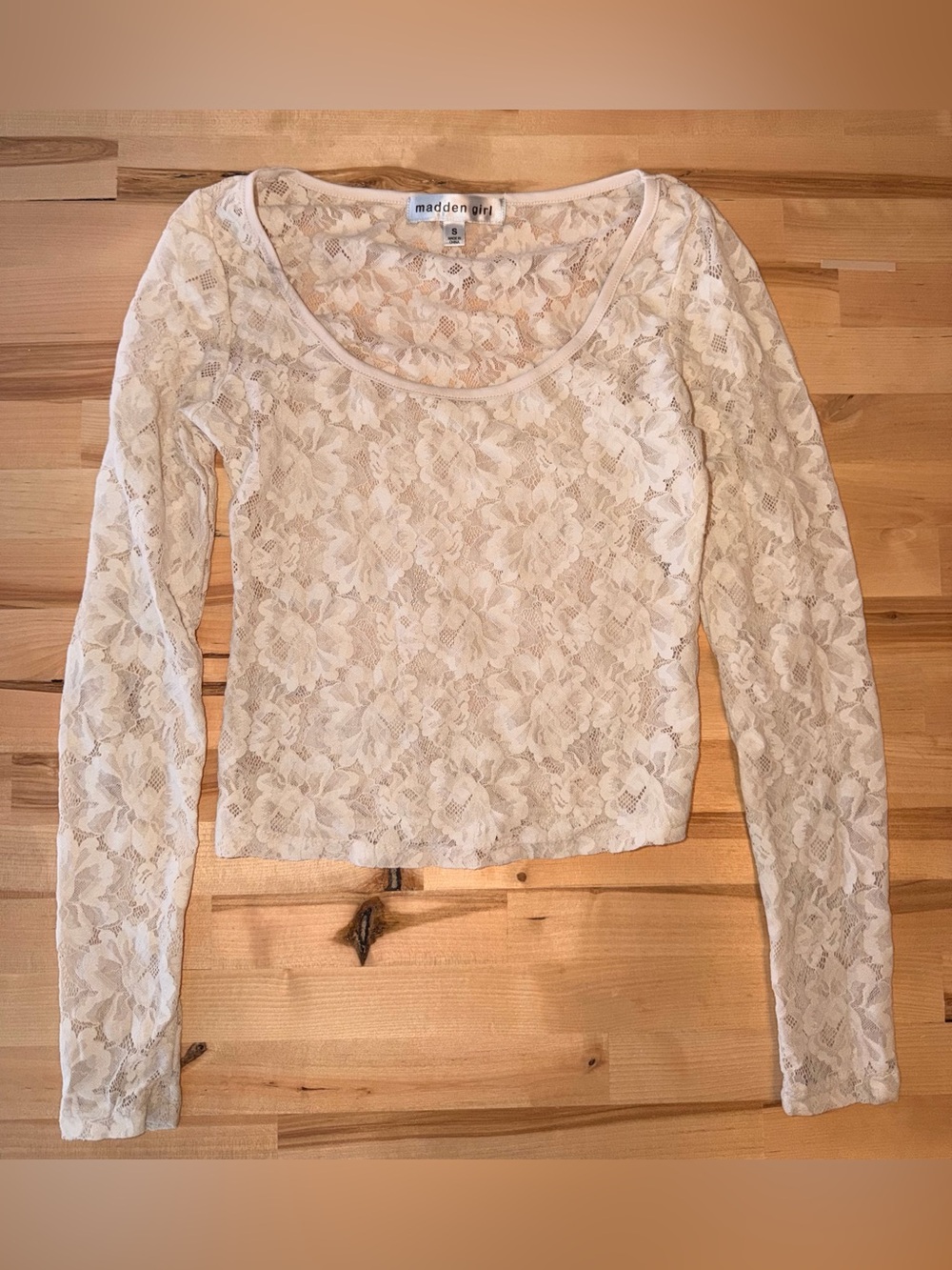 Madden Girl Cream Lace Long Sleeve Shirt